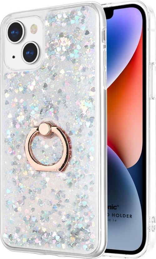 Apple iPhone 14 Kılıf Glitter Liquid Holder Gümüş