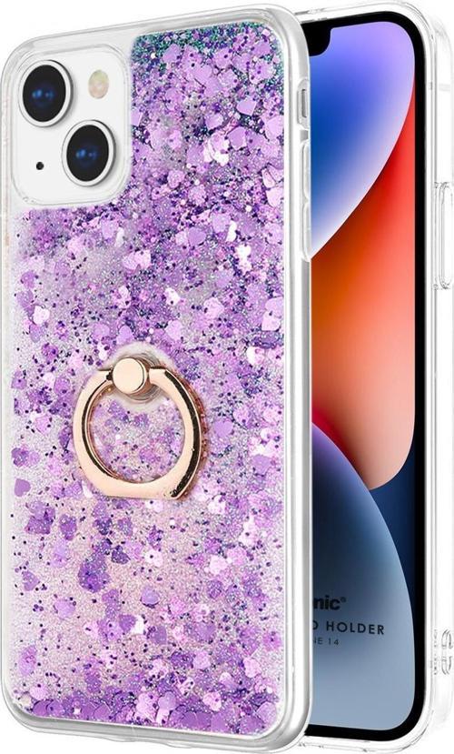 Apple iPhone 14 Kılıf Glitter Liquid Holder Mor