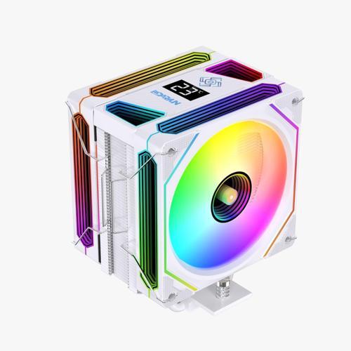 DY-500X Beyaz ISI Göstergeli Ful Argb 2x Fan 6 Bakır Borulu Kule Tipi Hava Soğutucu İşlemci Fanı