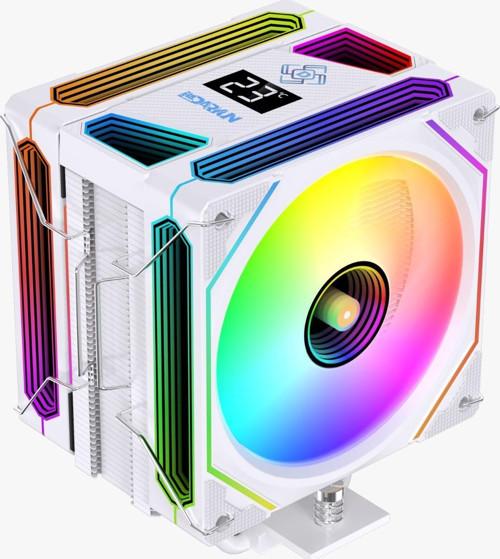 DY-500X Beyaz ISI Göstergeli Ful Argb 2x Fan 6 Bakır Borulu Kule Tipi Hava Soğutucu İşlemci Fanı