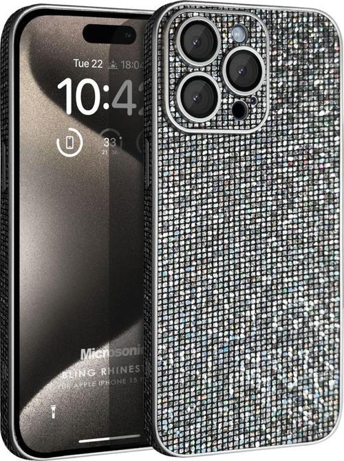 Apple iPhone 15 Pro Max Kılıf Bling Rhinestones Koyu Gri