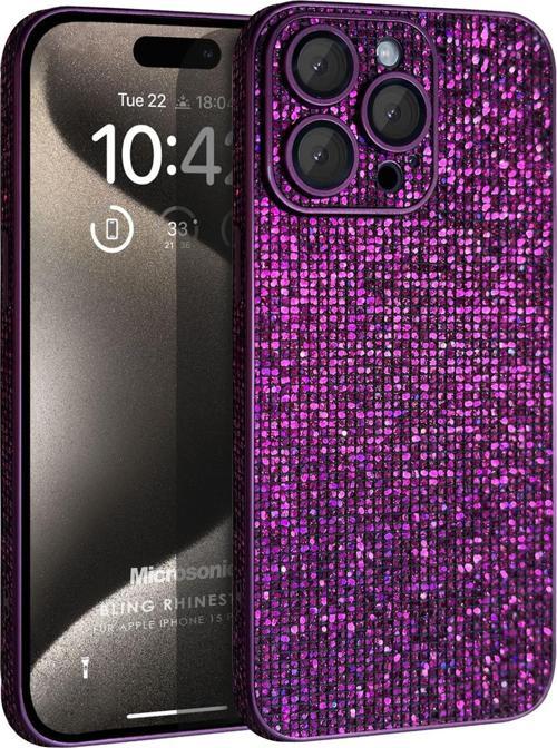 Apple iPhone 15 Pro Max Kılıf Bling Rhinestones Mor
