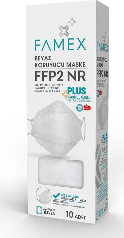 N95 FFP2 KORUYUCU MASKE BEYAZ RENK 10 ADET TEKLİ PAKET FİSH MODELİ