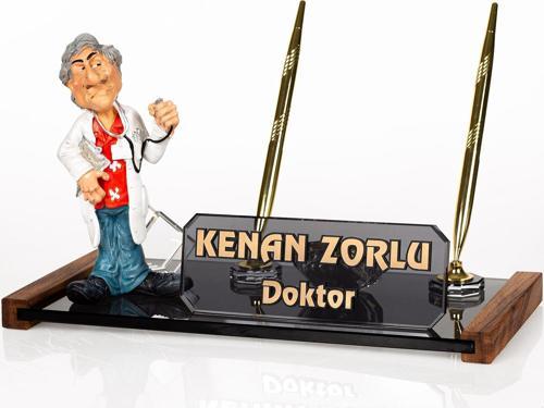 Doktor Biblolu Masa İsimliği Doktora Hediye Kristal İsimlik