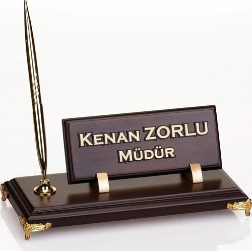 Metal Ayaklı Ahşap Masa İsimliği Ofis Hediyesi Masaüstü İsimlik