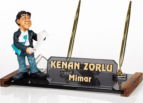 Mimar Biblolu Ofis Masa İsimliği Mimara Hediye Kristal İsimlik
