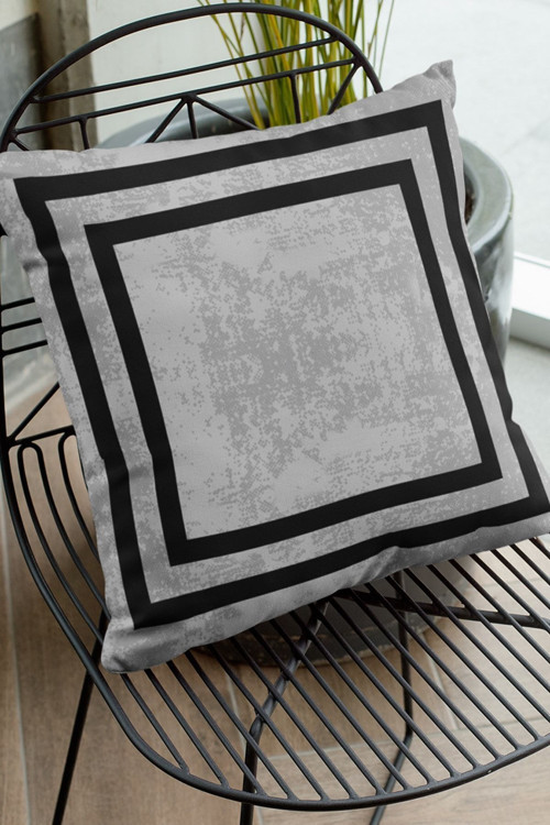 43x43cm Modern Çerçeveli Kırlent Yastık Kılıfı Premium Tay Tüyü Dokuma Kumaş Çift Taraflı Krl214