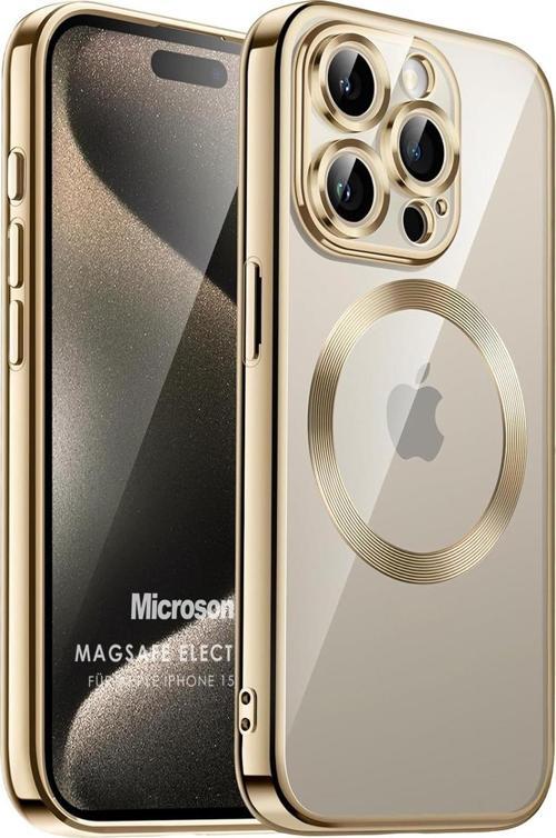 Apple iPhone 15 Pro Max Kılıf MagSafe Luxury Electroplate Gold