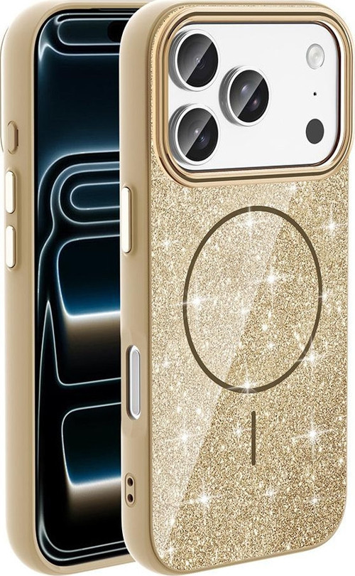 iPhone 17 Pro Kılıf M-safe Şarj Özellikli Parlayan Simli Okso Kılıf