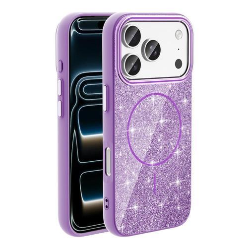 iPhone 17 Pro Kılıf M-safe Şarj Özellikli Parlayan Simli Okso Kılıf