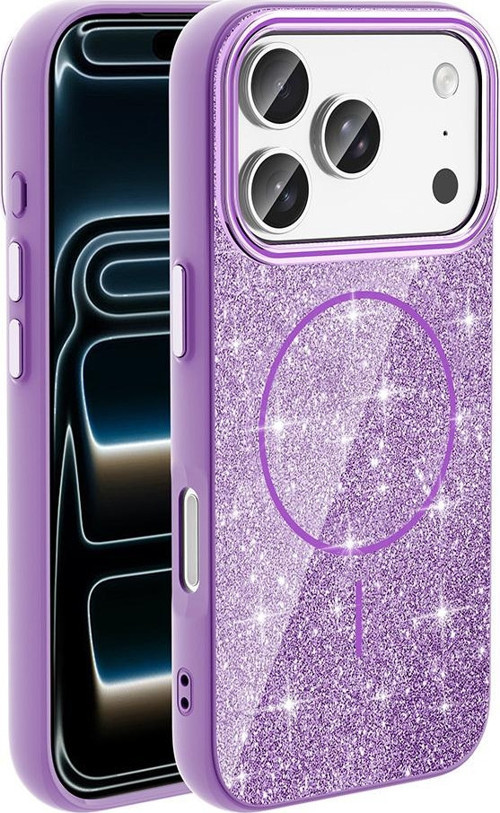 iPhone 17 Pro Kılıf M-safe Şarj Özellikli Parlayan Simli Okso Kılıf