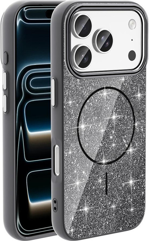 iPhone 17 Pro Kılıf M-safe Şarj Özellikli Parlayan Simli Okso Kılıf