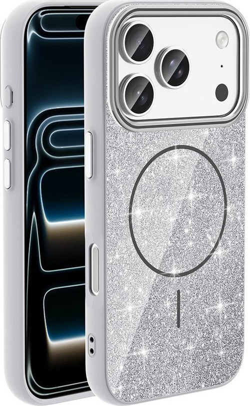 iPhone 17 Pro Kılıf M-safe Şarj Özellikli Parlayan Simli Okso Kılıf