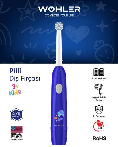 Değiştirilebilir Başlıklı Pilli Erkek Çocuk Diş Fırçası 3+ , Fda Onaylı