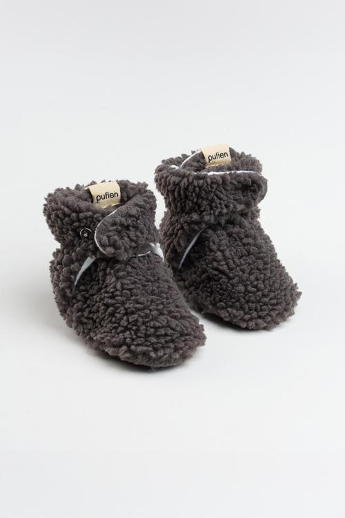 Kaydırmaz Tabanlı Bebek Pandufu – Peluş Ve Terletmez Organik Pamuk Astarlı Antrasit Panduf
