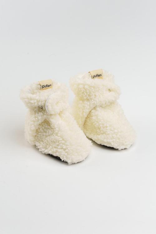 Kaydırmaz Tabanlı Bebek Pandufu – Peluş Ve Terletmez Organik Pamuk Astarlı Ekru Panduf