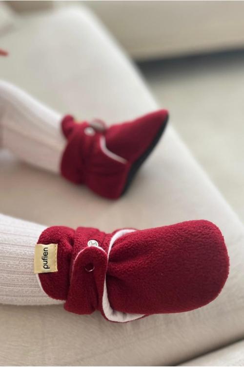 Organik Pamuk Astarlı, Bebek İlk Adım Ayakkabısı, Kaydırmaz Taban, Bebek Pandufu, Kırmızı Patik