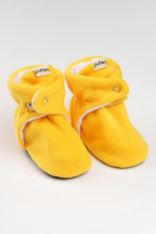 Organik Pamuk Astarlı, Bebek İlk Adım Ayakkabısı, Kaydırmaz Taban, Bebek Pandufu, Sarı Patik