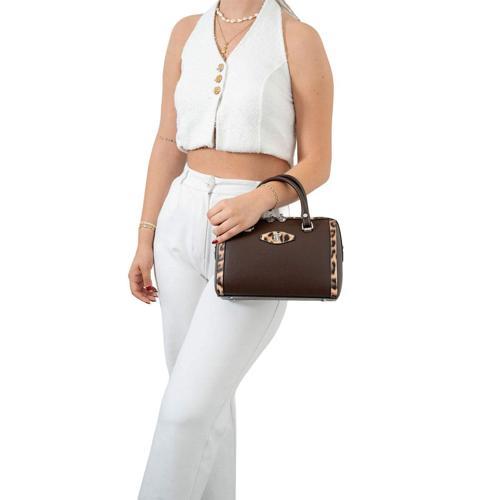 Kadın Omuz Çantası 1091-47948 SILVER POLO BAYAN ÇANTASI M105 KAHVE-MAT LEOPAR TABA