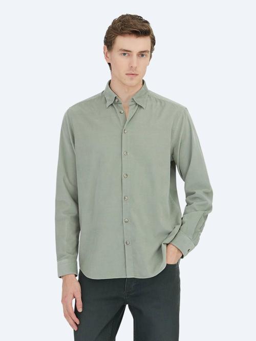 Mint Çizgili Regular Fit Dokuma Kadife Casual %100 Pamuk Gömlek