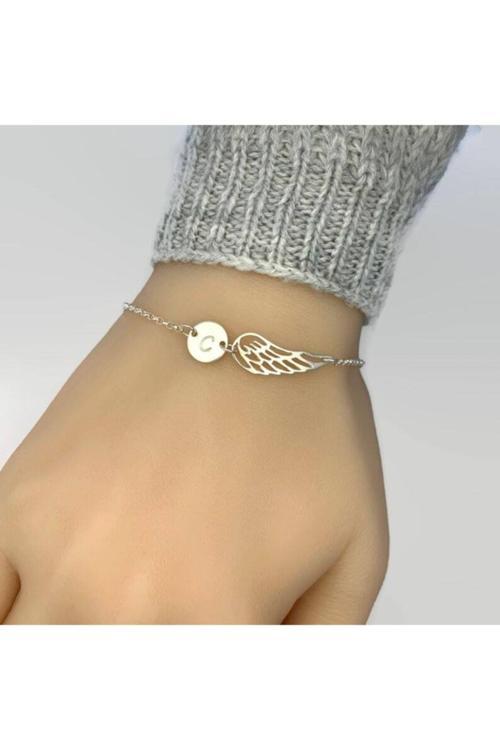 Unisex 925 Ayar Gümüş Kişiye Özel Harfli Kanat Kolye