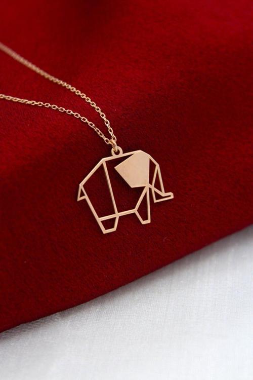 Kadın 925 Ayar Gümüş Rose Origami Fil Kolye