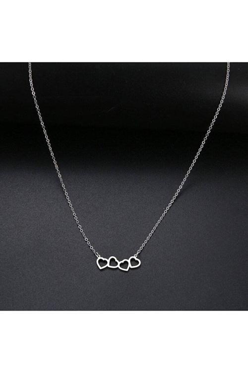 Kadın 925 Ayar Gümüş Dörtlü Kalp Model Kolye