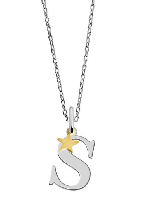 Unisex 925 Ayar Gümüş Kişiye Özel Harfli Altın Kaplama Yıldızlı Kolye