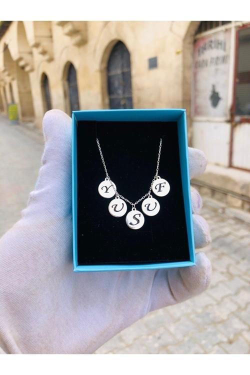 Kadın 925 Ayar Gümüş Pullu Harfli Model Kolye