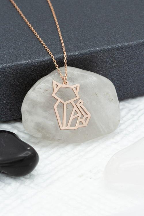 Kadın 925 Ayar Gümüş Origami Kedi Kolye