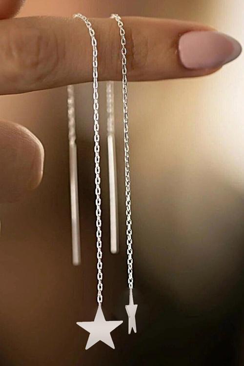 Kadın 925 Ayar Gümüş Yıldız Model Sallantılı Küpe