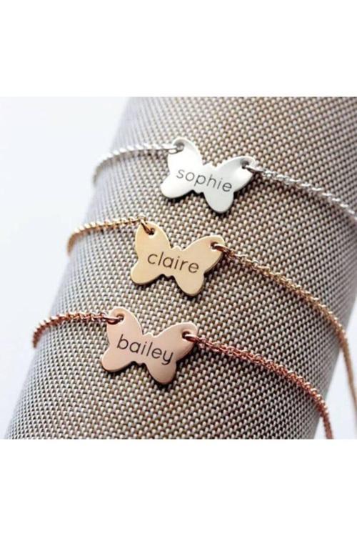 Bebek 925 Ayar Gümüş Isimli Kelebek Künyesi