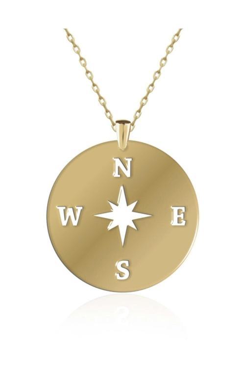 925 Ayar Gümüş Altın Kaplama Pusula Kolye