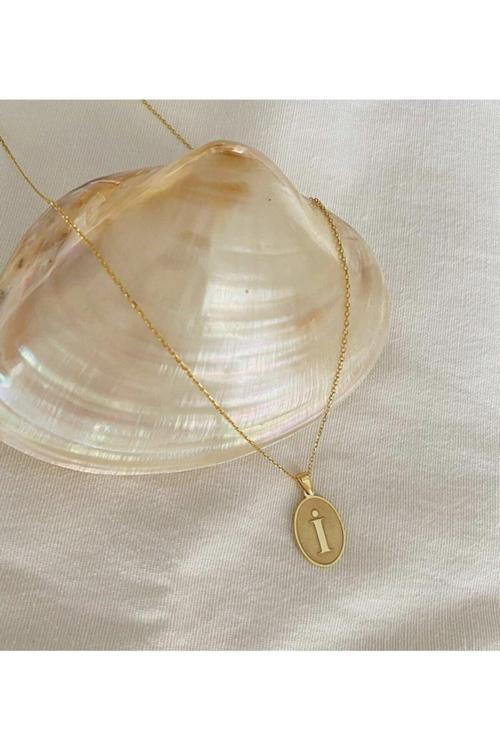 Kadın 925 Ayar Gümüş Altın Kaplama Harfli Kolye