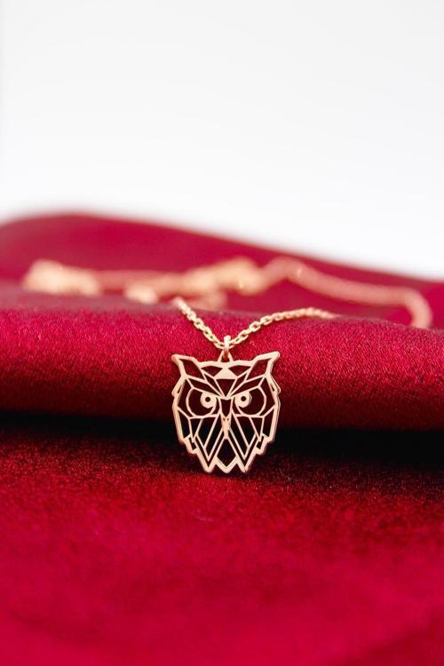 Kadın 925 Ayar Gümüş Rose Origami Baykuş Kolye