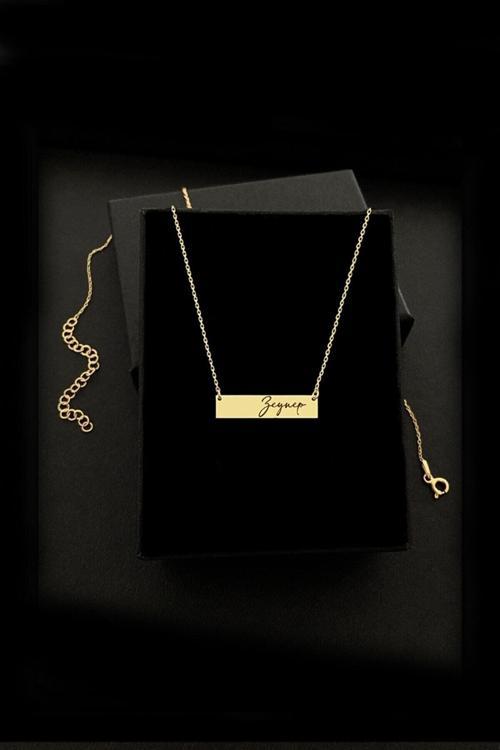 Kadın 925 Ayar Gümüş Altın Kaplama Isimli Plaka Kolye