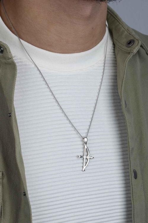 Unisex 925 Ayar Gümüş Ok Yay Dikey Kesim Kolye