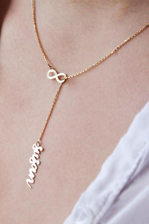 Kadın Sonsuzluk Ve Dikey Altın Kolye 925 Ayar Gümüş Gold