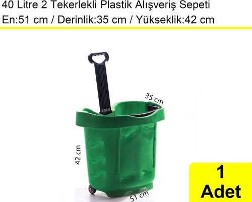 Tekerlekli Plastik Market Alışveriş El Sepeti 40 Litre Yeşil