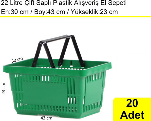 Plastik Market Alışveriş El Sepeti 22 Litre Yeşil 20'li Koli