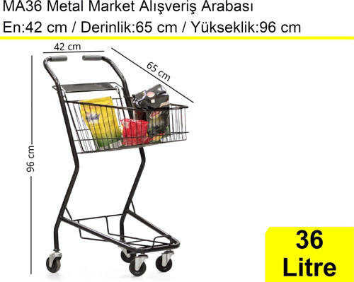MA36 Şarküteri ve Kuruyemiş Metal Market Arabası 36 Litre Füme