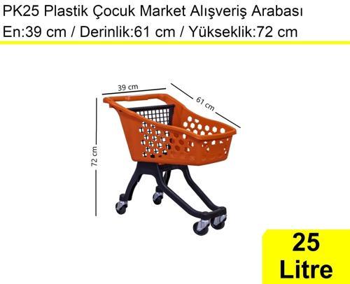 PK25 Plastik Çocuk Market Alışveriş Arabası 25 Litre Kırmızı