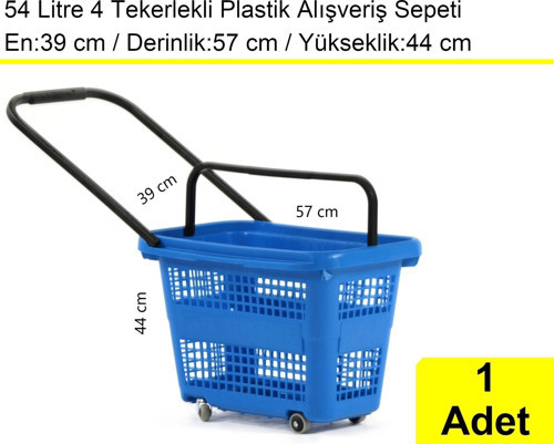 Tekerlekli Plastik Market Alışveriş El Sepeti 54 Litre Mavi