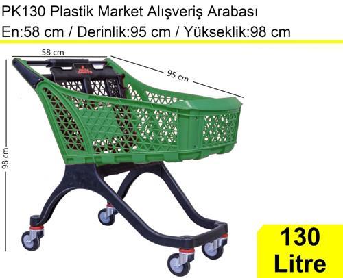 PK130 Plastik Market Alışveriş Arabası 130 Litre Yeşil