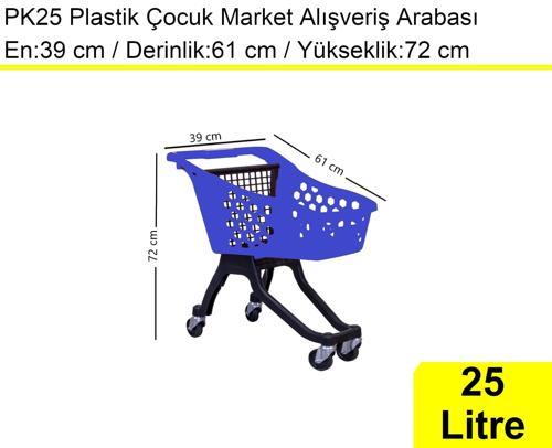 PK25 Plastik Çocuk Market Alışveriş Arabası 25 Litre Mavi