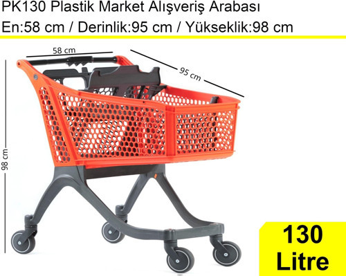 PK130 Plastik Market Alışveriş Arabası 130 Litre Turuncu