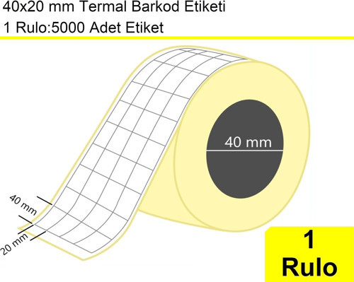 40x20 mm Termal 4'lü Ürün Barkod Etiketi 1 Rulo: 5000'li Sarım Etiket