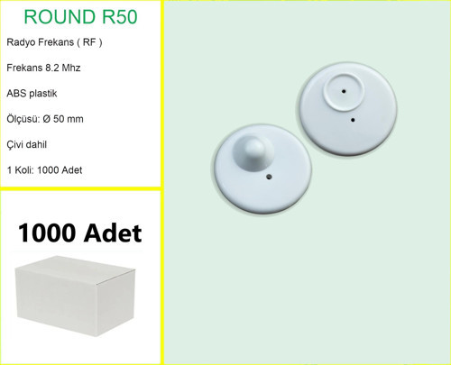 Round R50 Plastik Alarm Etiketi RF Radyo Frekans 1000'li Koli