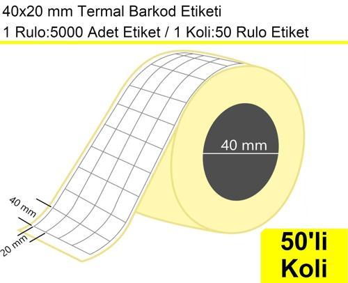 40x20 mm Termal 4'lü Ürün Barkod Etiketi 1 Rulo: 5000'li Sarım Etiket 1 Koli: 50 Rulo Etiket