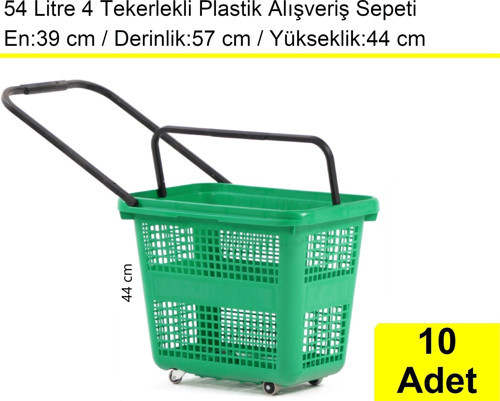 Tekerlekli Plastik Market Alışveriş El Sepeti 54 Litre Yeşil 10'lu Koli